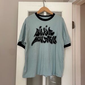 Billie Eilish Blue and Black Graphic Ringer Tee T-shirt Women’s Size XL